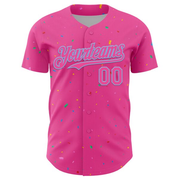 Custom Pink Light Blue 3D Pattern Design Confetti Colorful Speckle Authentic Baseball Jersey