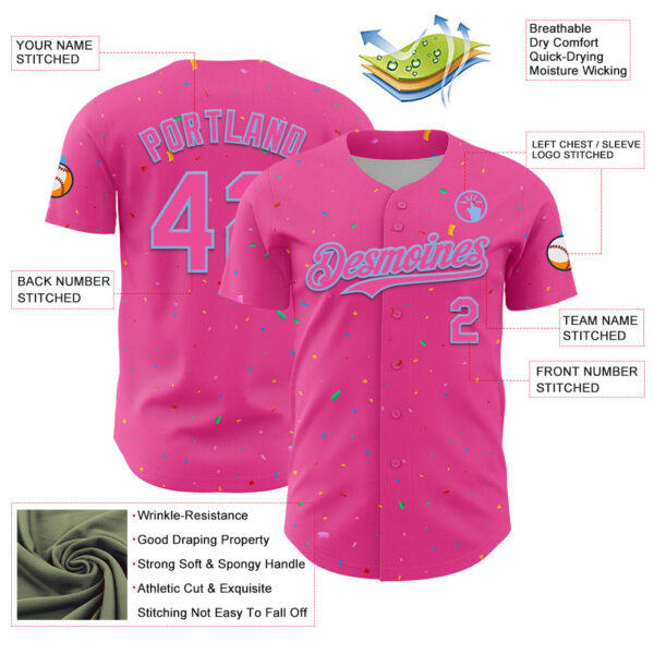 Custom Pink Light Blue 3D Pattern Design Confetti Colorful Speckle Authentic Baseball Jersey