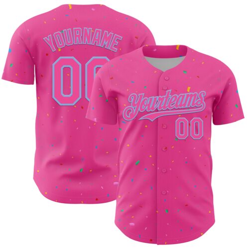 Custom Pink Light Blue 3D Pattern Design Confetti Colorful Speckle Authentic Baseball Jersey