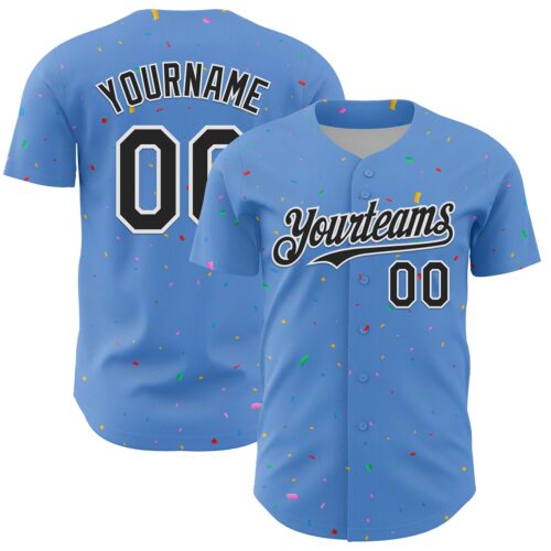 3DPattern13656 Custom Powder Blue Black-White 3D Pattern Design Confetti Colorful Speckle Authentic Baseball Jersey