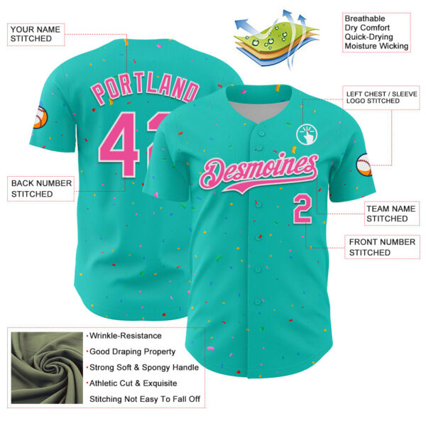 Custom Aqua Black-White 3D Pattern Design Confetti Colorful Speckle Authentic Baseball Jersey
