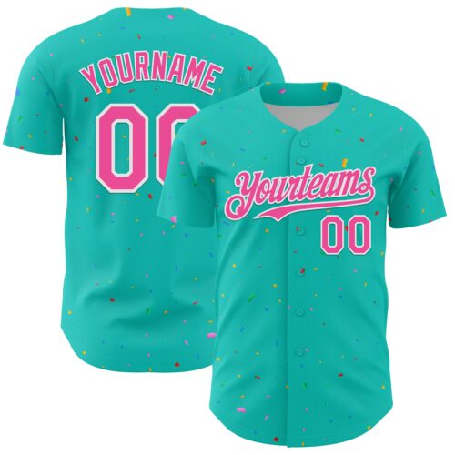 3DPattern13657 Custom Aqua Black-White 3D Pattern Design Confetti Colorful Speckle Authentic Baseball Jersey