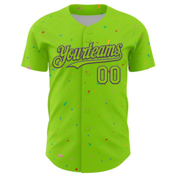 Custom Neon Green Purple 3D Pattern Design Confetti Colorful Speckle Authentic Baseball Jersey