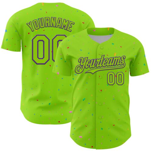 3DPattern13658 Custom Neon Green Purple 3D Pattern Design Confetti Colorful Speckle Authentic Baseball Jersey