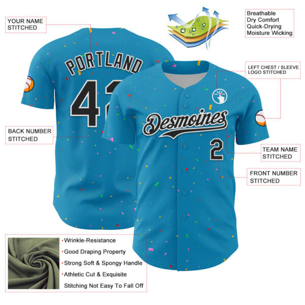 Custom Panther Blue Black-White 3D Pattern Design Confetti Colorful Speckle Authentic Baseball Jersey