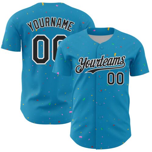 3DPattern13659 Custom Panther Blue Black-White 3D Pattern Design Confetti Colorful Speckle Authentic Baseball Jersey