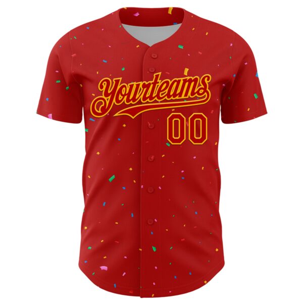 Custom Red Gold 3D Pattern Design Confetti Colorful Speckle Authentic Baseball Jersey