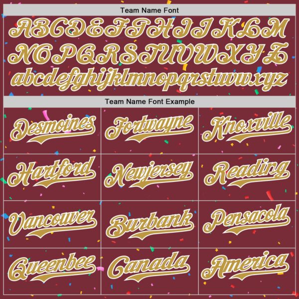 Custom Burgundy Old Gold-White 3D Pattern Design Confetti Colorful Speckle Authentic Baseball Jersey