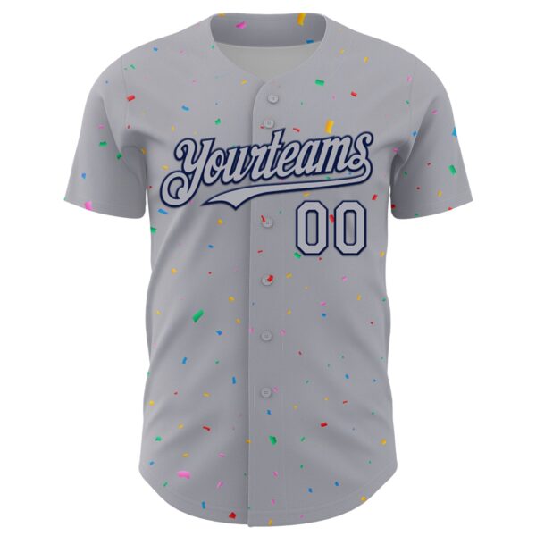 Custom Gray Navy 3D Pattern Design Confetti Colorful Speckle Authentic Baseball Jersey