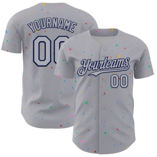 3DPattern13663 Custom Gray Navy 3D Pattern Design Confetti Colorful Speckle Authentic Baseball Jersey