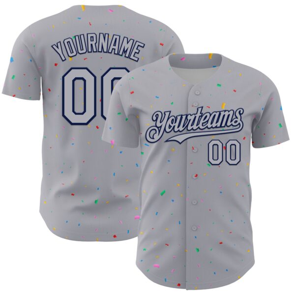 Custom Gray Navy 3D Pattern Design Confetti Colorful Speckle Authentic Baseball Jersey