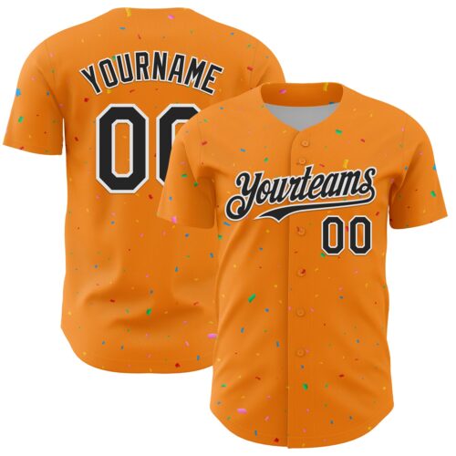 3DPattern13664 Custom Bay Orange Black-White 3D Pattern Design Confetti Colorful Speckle Authentic Baseball Jersey