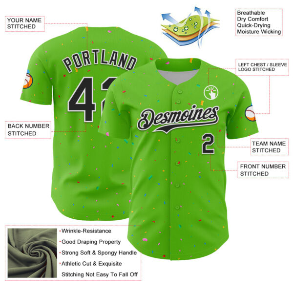 Custom Aurora Green Black-White 3D Pattern Design Confetti Colorful Speckle Authentic Baseball Jersey