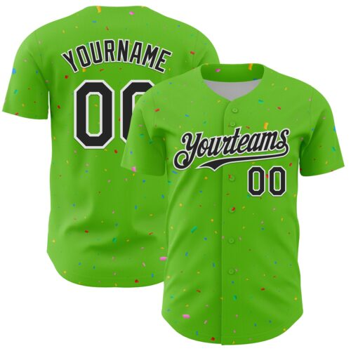 3DPattern13665 Custom Aurora Green Black-White 3D Pattern Design Confetti Colorful Speckle Authentic Baseball Jersey