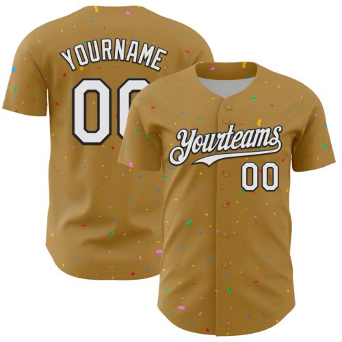 3DPattern13666 Custom Old Gold White-Black 3D Pattern Design Confetti Colorful Speckle Authentic Baseball Jersey