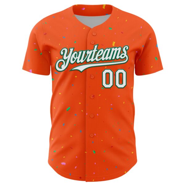 Custom Orange White-Kelly Green 3D Pattern Design Confetti Colorful Speckle Authentic Baseball Jersey
