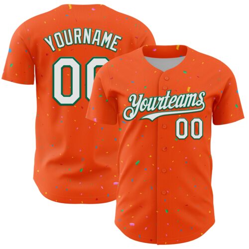 3DPattern13667 Custom Orange White-Kelly Green 3D Pattern Design Confetti Colorful Speckle Authentic Baseball Jersey