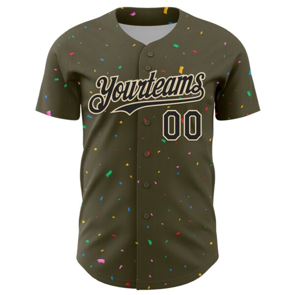 Custom Olive Black-Cream 3D Pattern Design Confetti Colorful Speckle Authentic Baseball Jersey