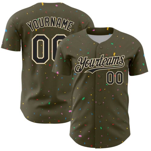 3DPattern13668 Custom Olive Black-Cream 3D Pattern Design Confetti Colorful Speckle Authentic Baseball Jersey