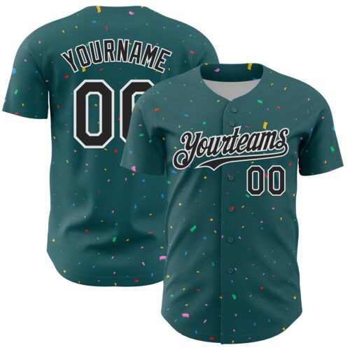 3DPattern13670 Custom Midnight Green Black-White 3D Pattern Design Confetti Colorful Speckle Authentic Baseball Jersey