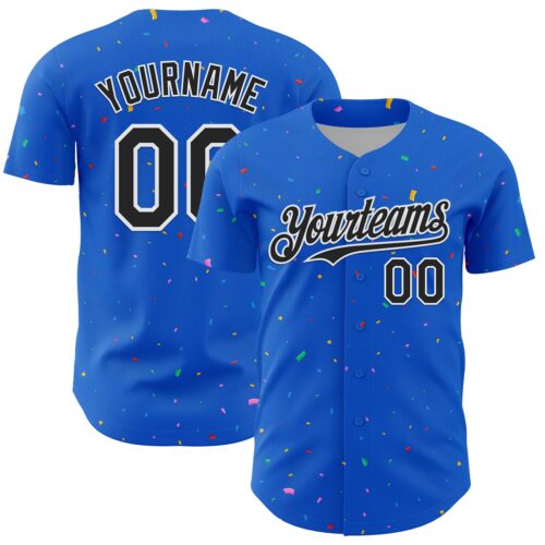3DPattern13671 Custom Thunder Blue Black-White 3D Pattern Design Confetti Colorful Speckle Authentic Baseball Jersey