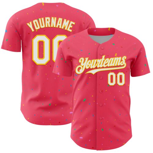 3DPattern13672 Custom Neon Pink White-Yellow 3D Pattern Design Confetti Colorful Speckle Authentic Baseball Jersey