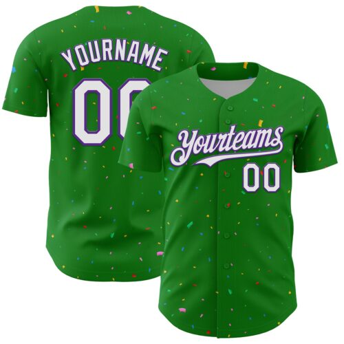 3DPattern13673 Custom Grass Green White-Purple 3D Pattern Design Confetti Colorful Speckle Authentic Baseball Jersey