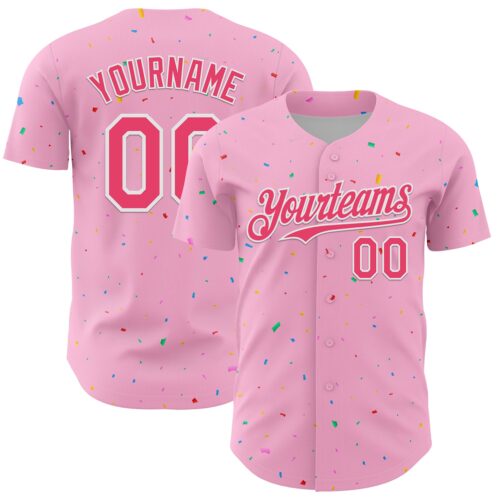3DPattern13674 Custom Light Pink Neon Pink-White 3D Pattern Design Confetti Colorful Speckle Authentic Baseball Jersey