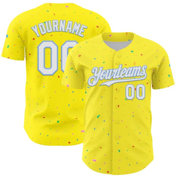 Custom Light Yellow White-Light Blue 3D Pattern Design Confetti Colorful Speckle Authentic Baseball Jersey