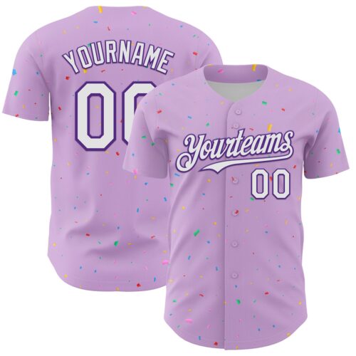 3DPattern13676 Custom Light Purple White-Purple 3D Pattern Design Confetti Colorful Speckle Authentic Baseball Jersey