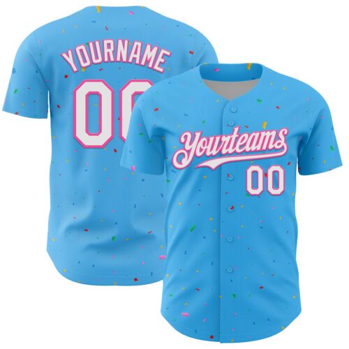 3DPattern13677 Custom Sky Blue White-Pink 3D Pattern Design Confetti Colorful Speckle Authentic Baseball Jersey