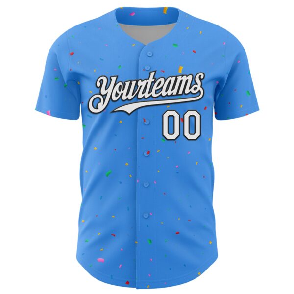 Custom Electric Blue White-Black 3D Pattern Design Confetti Colorful Speckle Authentic Baseball Jersey