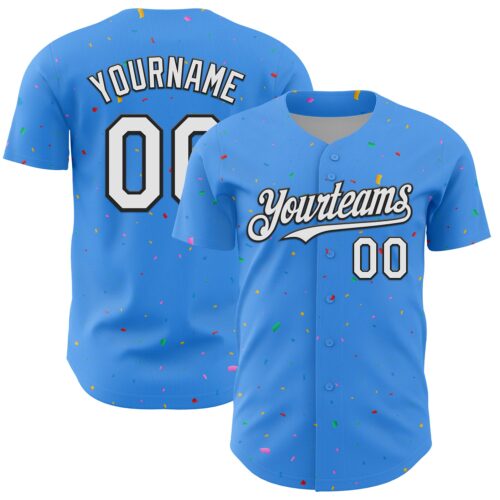 3DPattern13678 Custom Electric Blue White-Black 3D Pattern Design Confetti Colorful Speckle Authentic Baseball Jersey