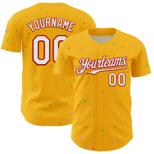 3DPattern13679 Custom Gold White-Red 3D Pattern Design Confetti Colorful Speckle Authentic Baseball Jersey