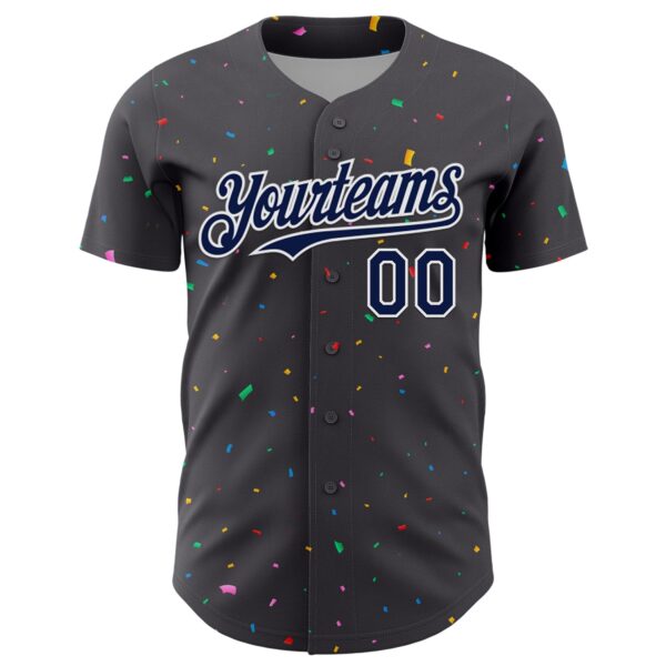 Custom Steel Gray Navy-White 3D Pattern Design Confetti Colorful Speckle Authentic Baseball Jersey
