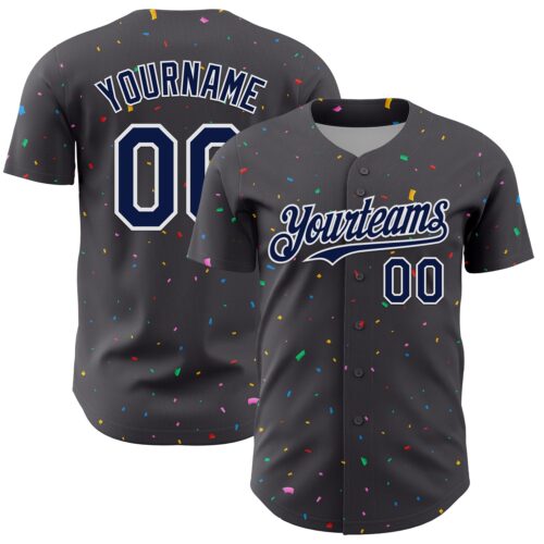3DPattern13680 Custom Steel Gray Navy-White 3D Pattern Design Confetti Colorful Speckle Authentic Baseball Jersey