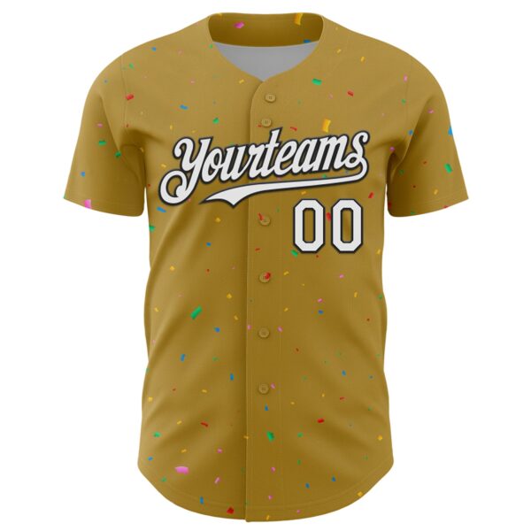 Custom Old Gold White-Black 3D Pattern Design Confetti Colorful Speckle Authentic Baseball Jersey