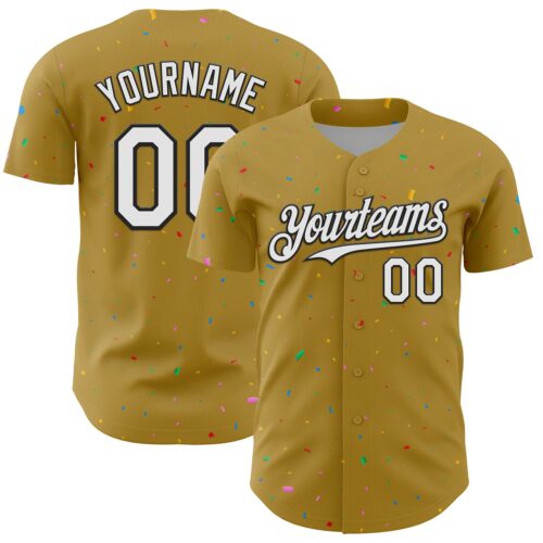 3DPattern13682 Custom Old Gold White-Black 3D Pattern Design Confetti Colorful Speckle Authentic Baseball Jersey