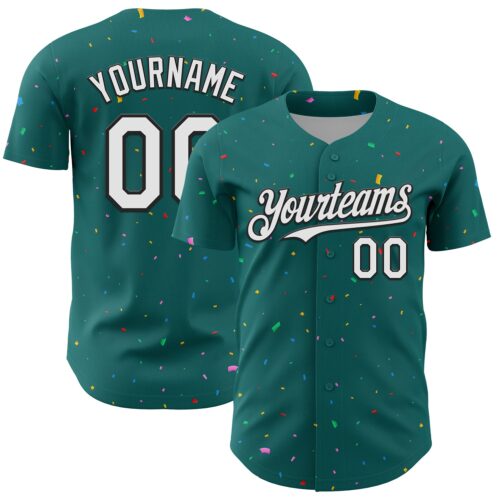3DPattern13683 Custom Teal White-Black 3D Pattern Design Confetti Colorful Speckle Authentic Baseball Jersey