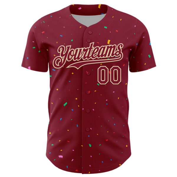 Custom Crimson Cream 3D Pattern Design Confetti Colorful Speckle Authentic Baseball Jersey