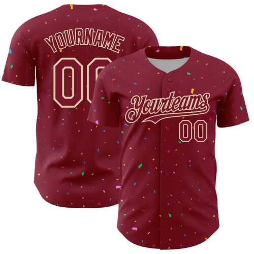 3DPattern13684 Custom Crimson Cream 3D Pattern Design Confetti Colorful Speckle Authentic Baseball Jersey