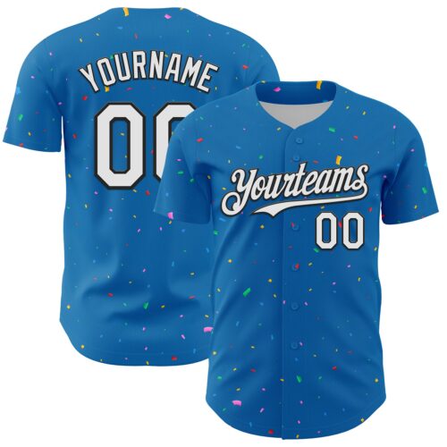 3DPattern13685 Custom Blue White-Black 3D Pattern Design Confetti Colorful Speckle Authentic Baseball Jersey
