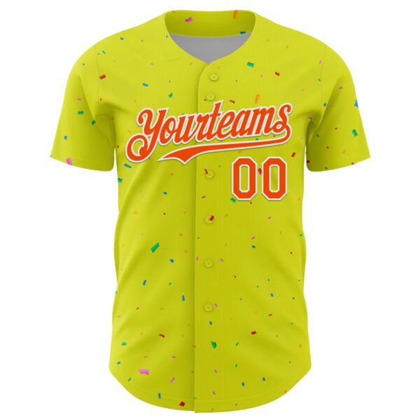 Custom Neon Yellow White-Black 3D Pattern Design Confetti Colorful Speckle Authentic Baseball Jersey