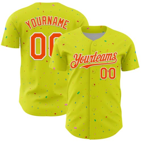 3DPattern13687 Custom Neon Yellow White-Black 3D Pattern Design Confetti Colorful Speckle Authentic Baseball Jersey