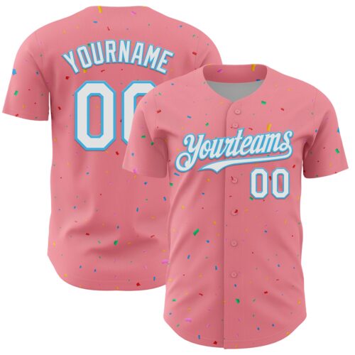 3DPattern13688 Custom Medium Pink White-Sky Blue 3D Pattern Design Confetti Colorful Speckle Authentic Baseball Jersey