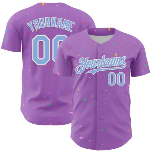 3DPattern13689 Custom Medium Purple Light Blue-White 3D Pattern Design Confetti Colorful Speckle Authentic Baseball Jersey
