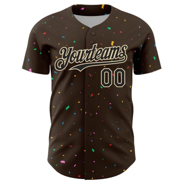 Custom Brown Black-Cream 3D Pattern Design Confetti Colorful Speckle Authentic Baseball Jersey