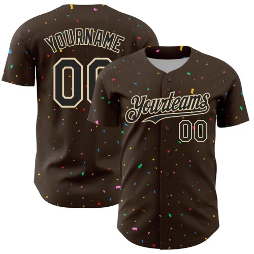 3DPattern13691 Custom Brown Black-Cream 3D Pattern Design Confetti Colorful Speckle Authentic Baseball Jersey