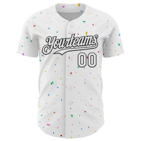 Custom White Black 3D Pattern Design Confetti Colorful Speckle Authentic Baseball Jersey