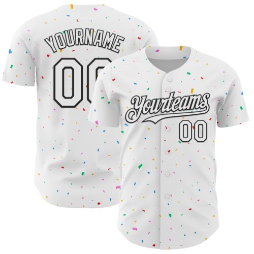 3DPattern13692 Custom White Black 3D Pattern Design Confetti Colorful Speckle Authentic Baseball Jersey